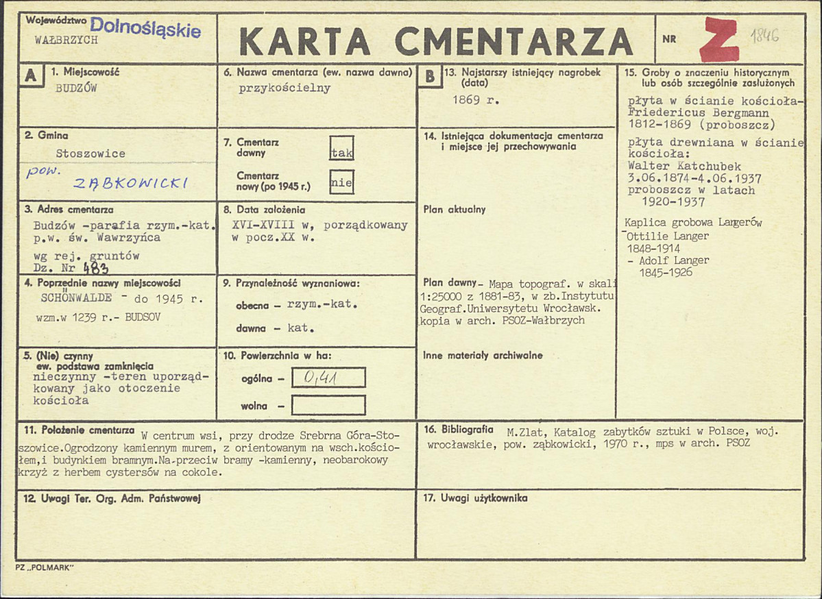 KC - Karta cmentarza, skan nr 1
