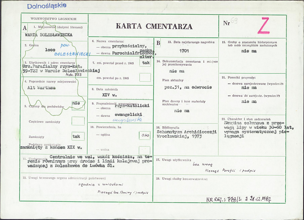 KC - Karta cmentarza, skan nr 1