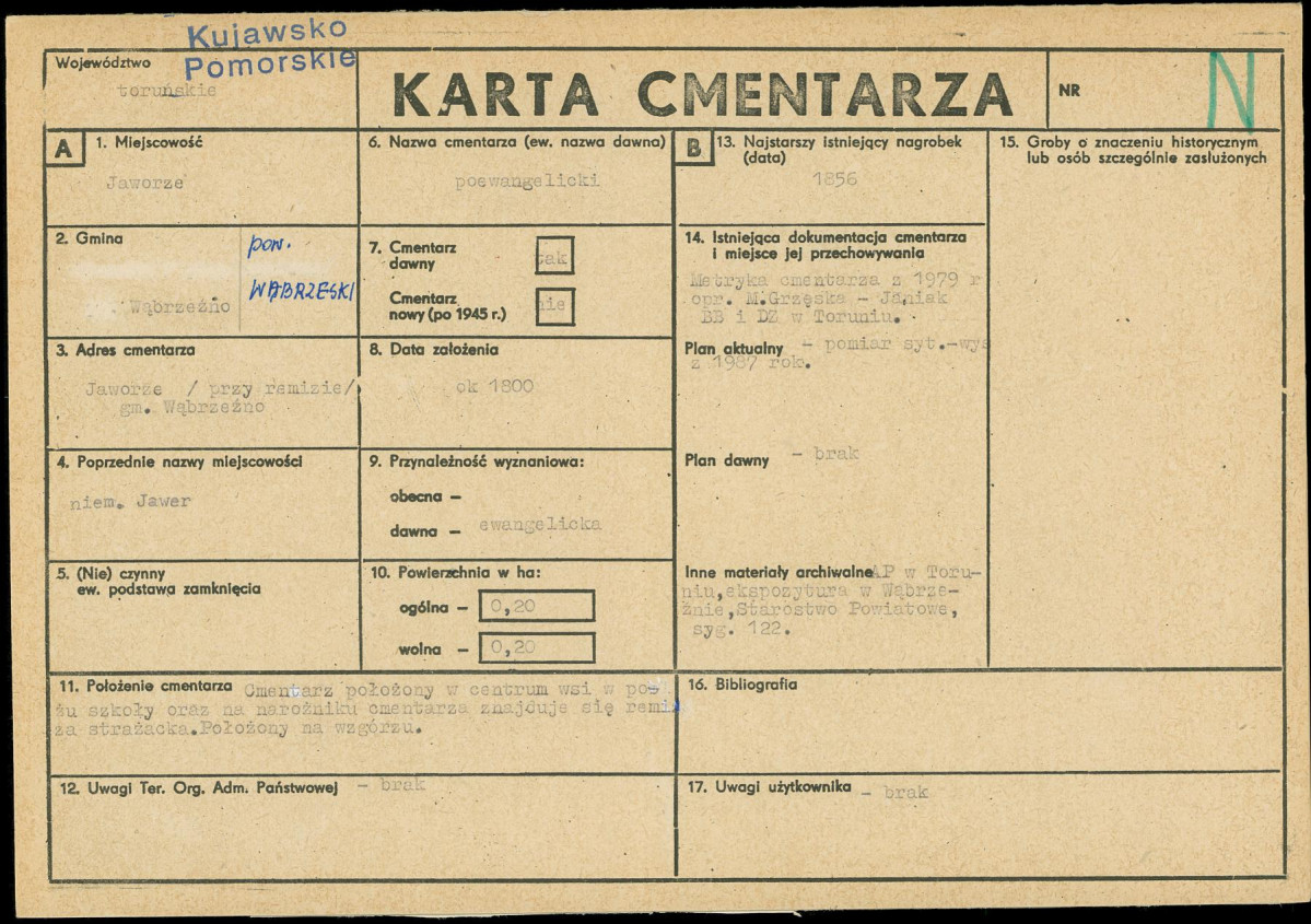 KC - Karta cmentarza, skan nr 1