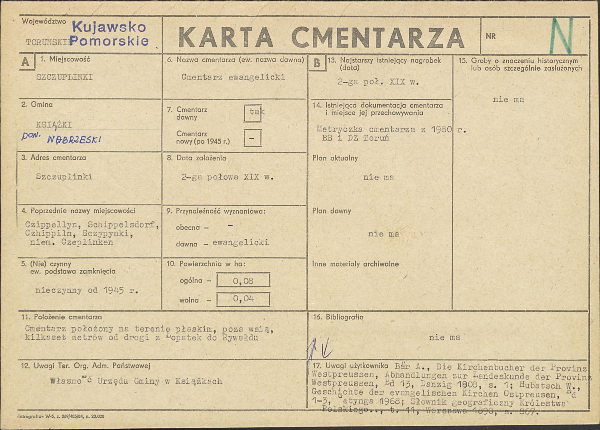 KC - Karta cmentarza, skan nr 1