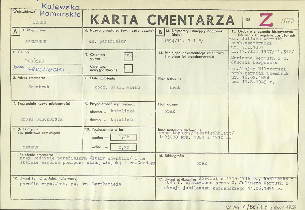 KC - Karta cmentarza, skan nr 1