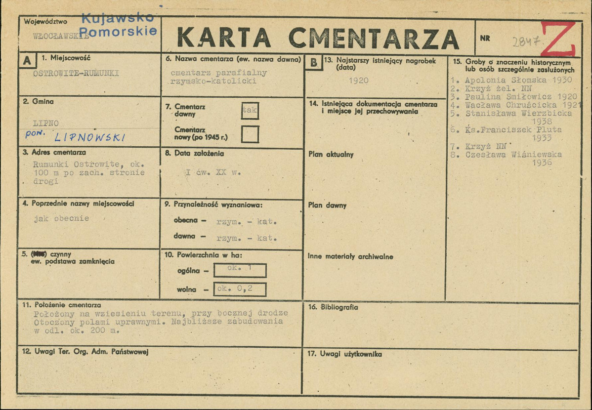 KC - Karta cmentarza, skan nr 1