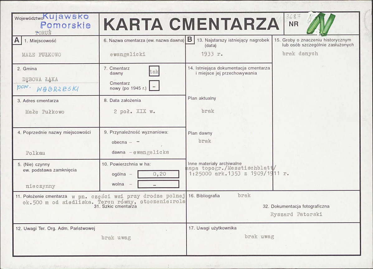 KC - Karta cmentarza, skan nr 1