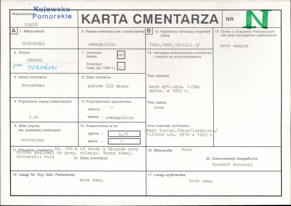 KC - Karta cmentarza, skan nr 1