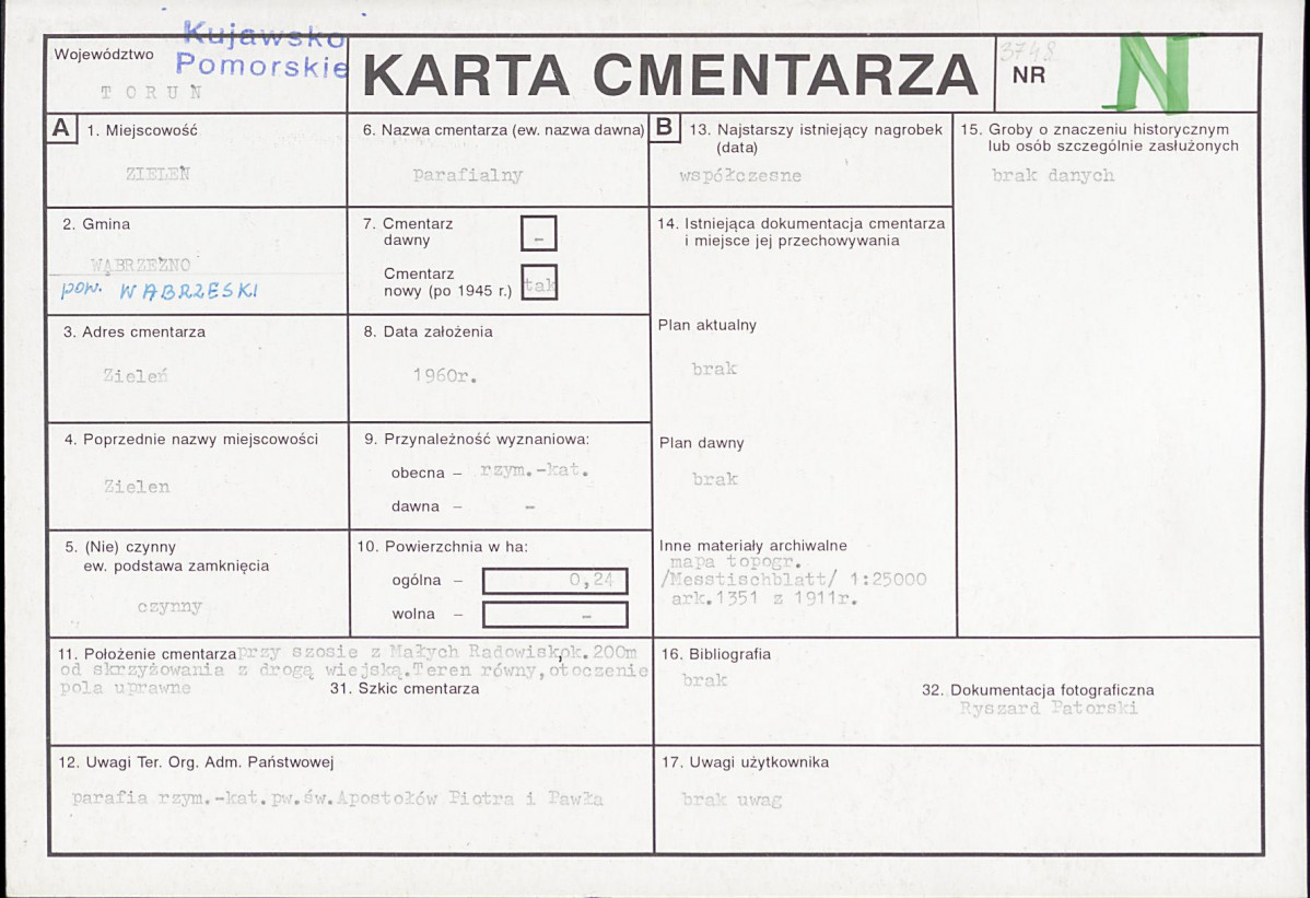KC - Karta cmentarza, skan nr 1