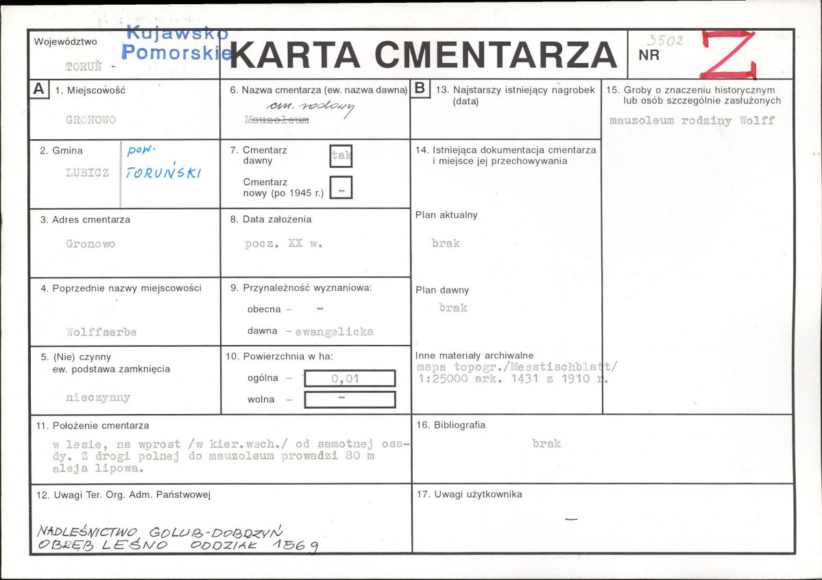 KC - Karta cmentarza, skan nr 1
