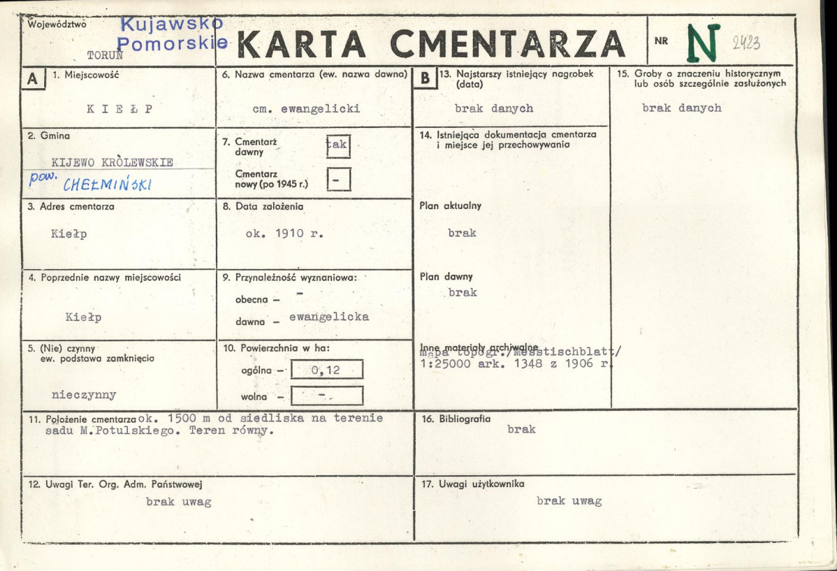 KC - Karta cmentarza, skan nr 1