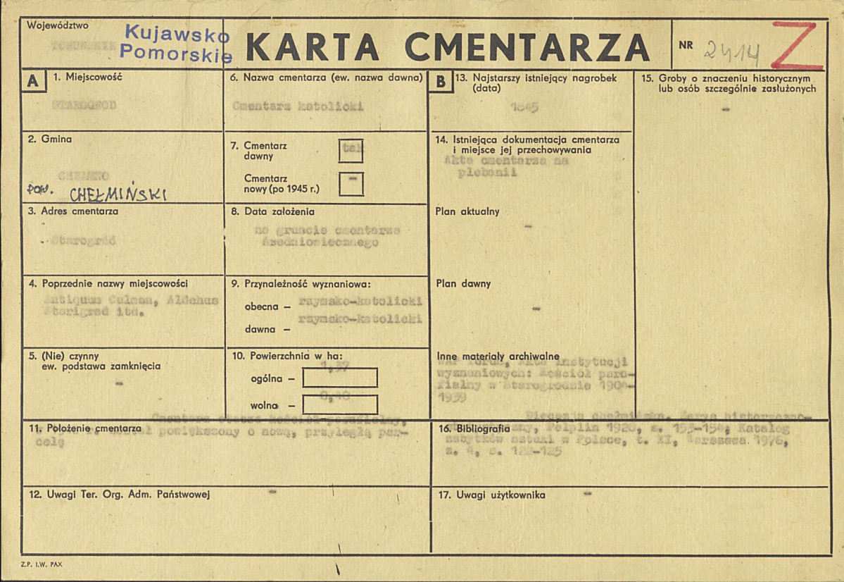 KC - Karta cmentarza, skan nr 1