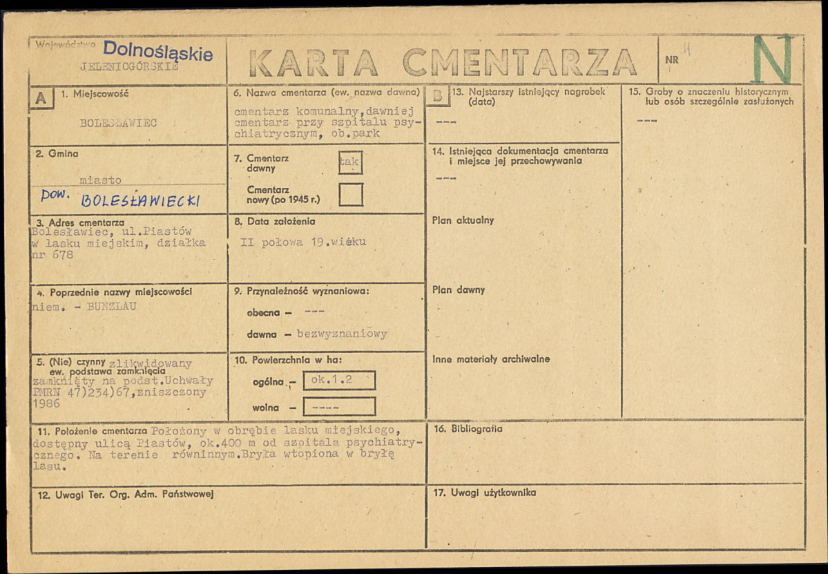 KC - Karta cmentarza, skan nr 1