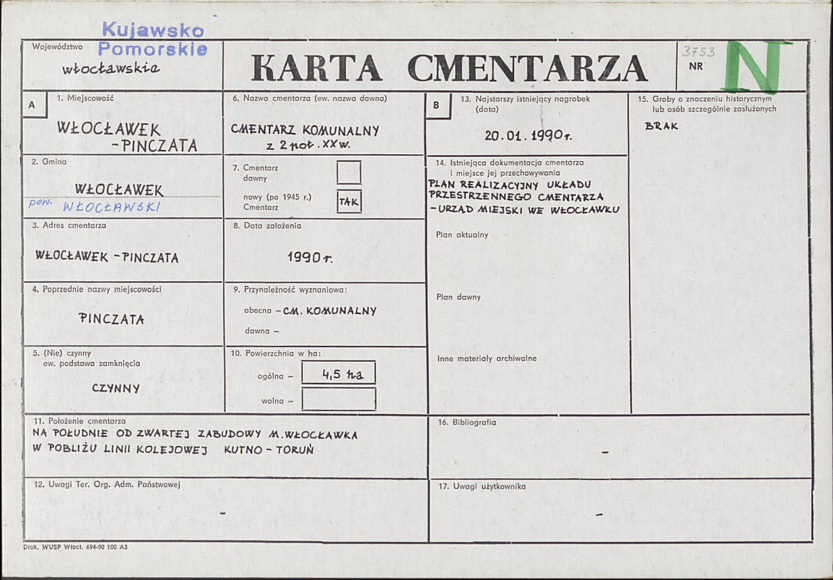 KC - Karta cmentarza, skan nr 1