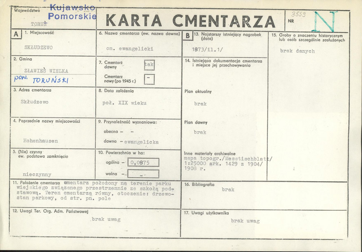 KC - Karta cmentarza, skan nr 1
