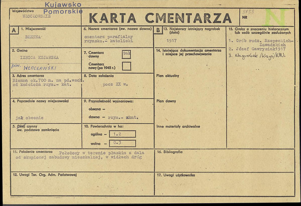 KC - Karta cmentarza, skan nr 1