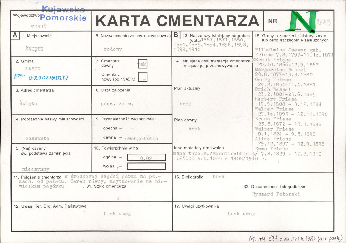 KC - Karta cmentarza, skan nr 1