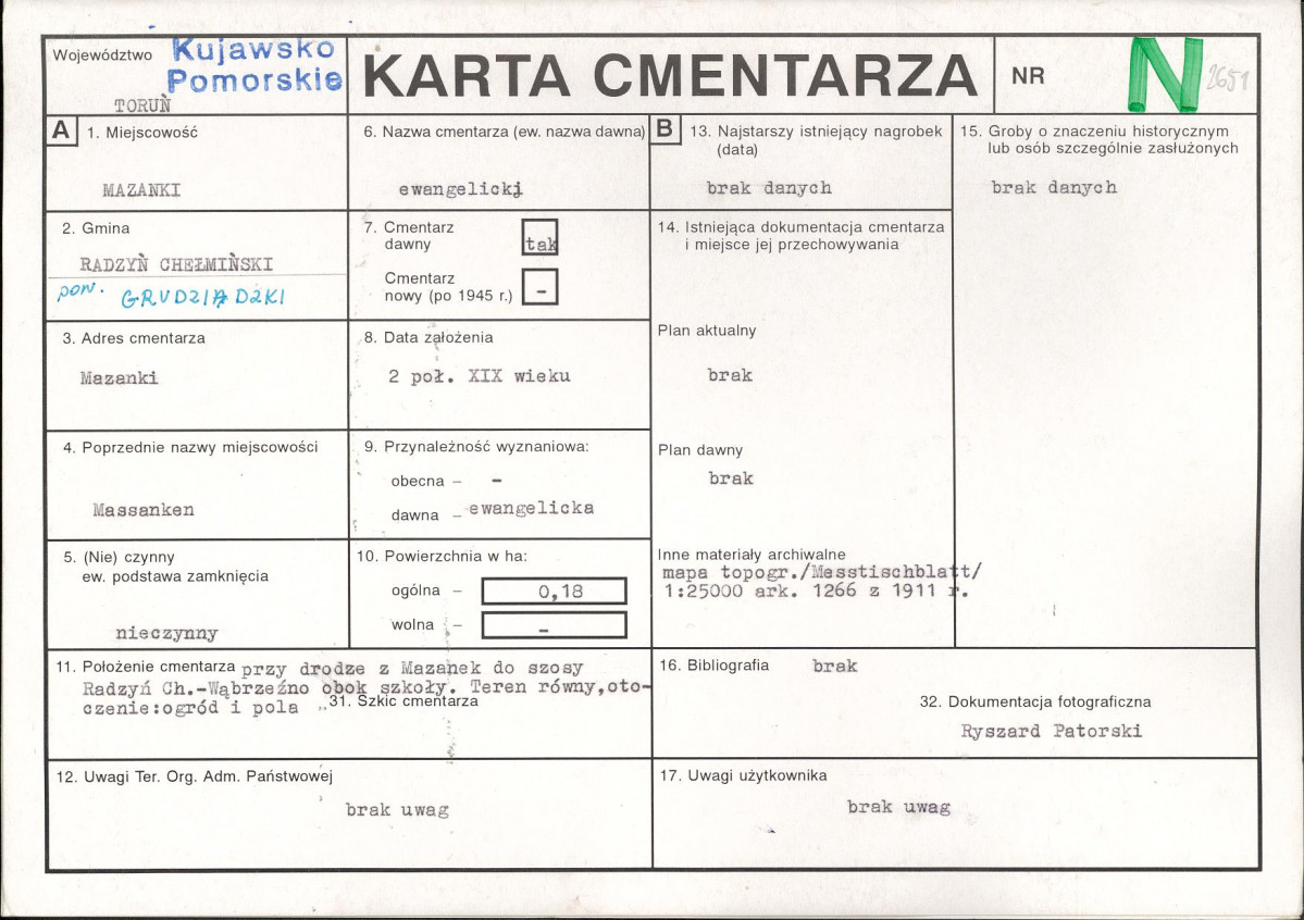KC - Karta cmentarza, skan nr 1