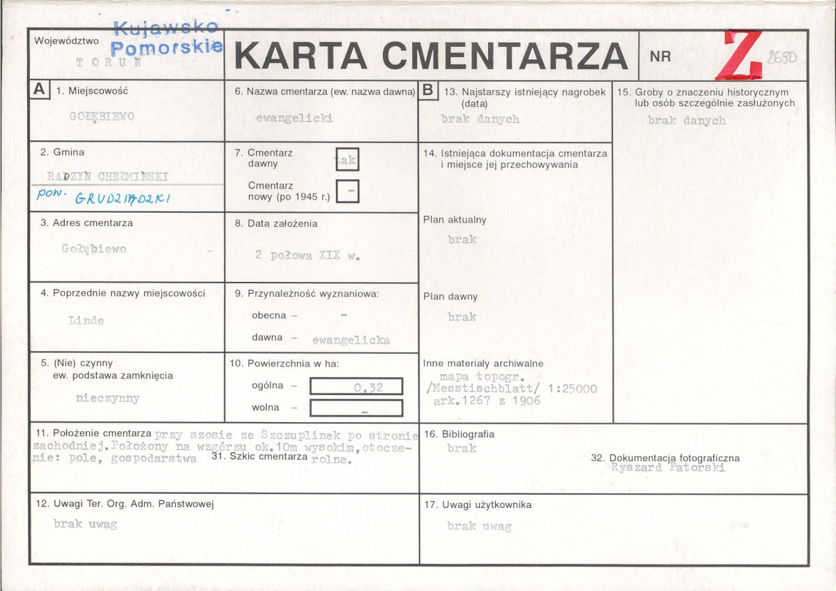 KC - Karta cmentarza, skan nr 1