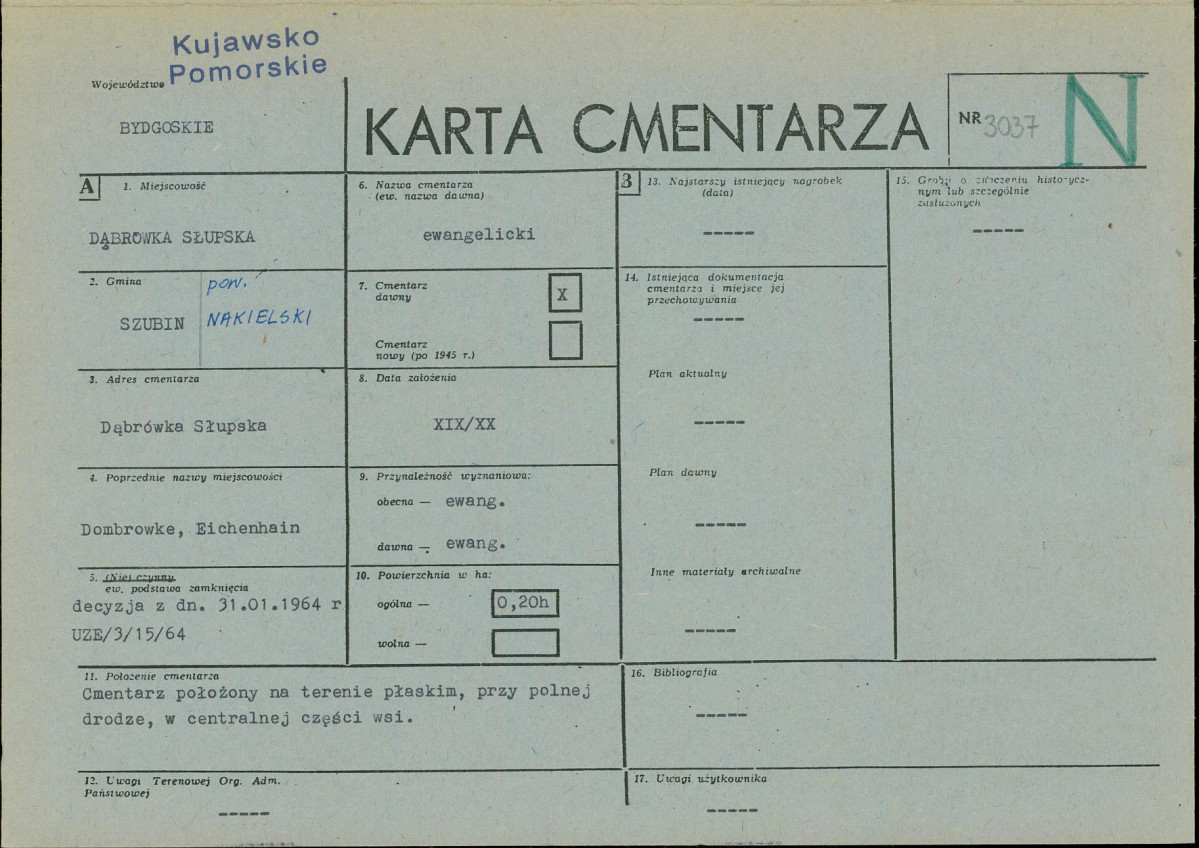 KC - Karta cmentarza, skan nr 1