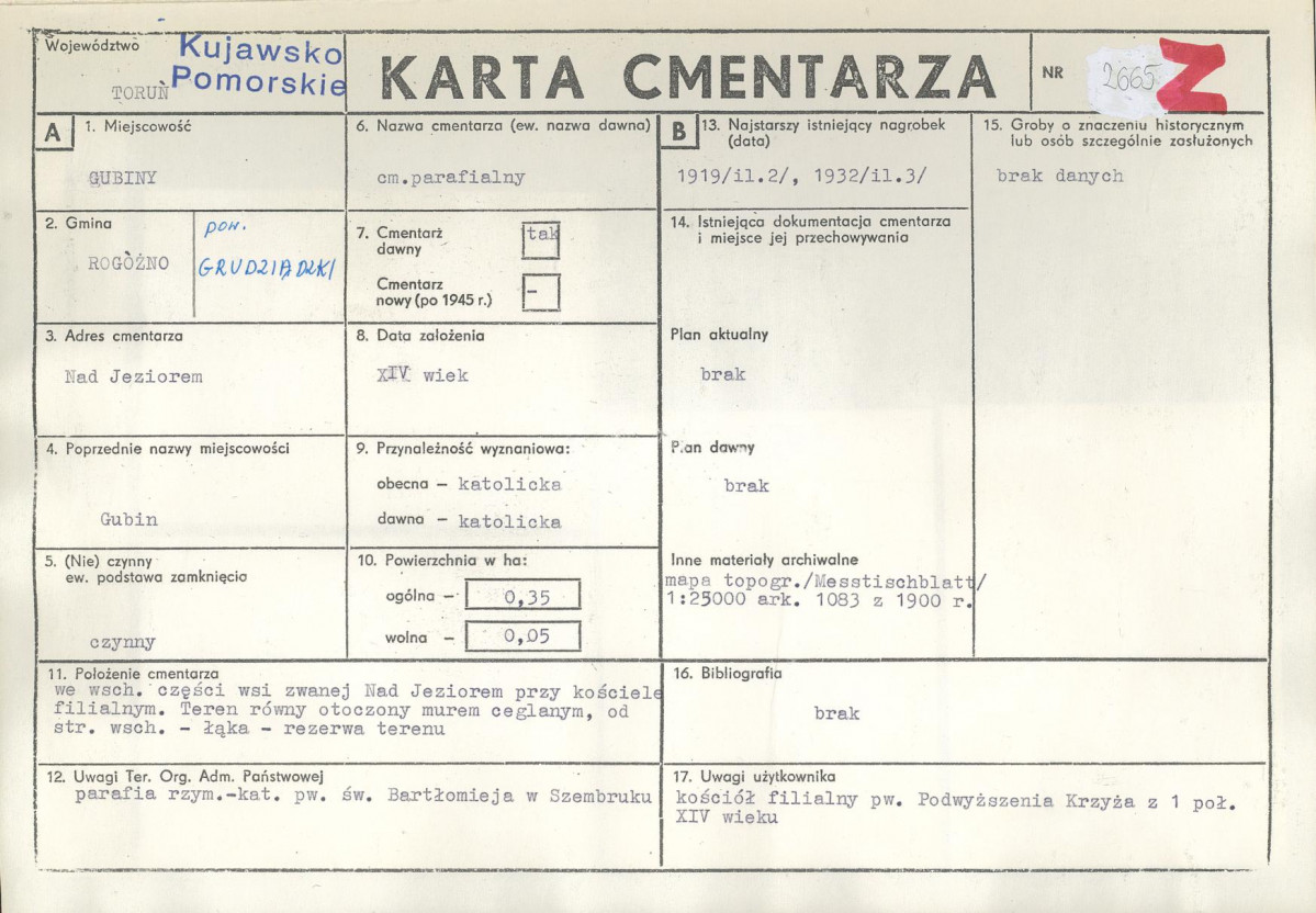 KC - Karta cmentarza, skan nr 1