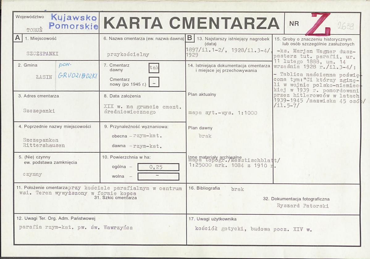 KC - Karta cmentarza, skan nr 1