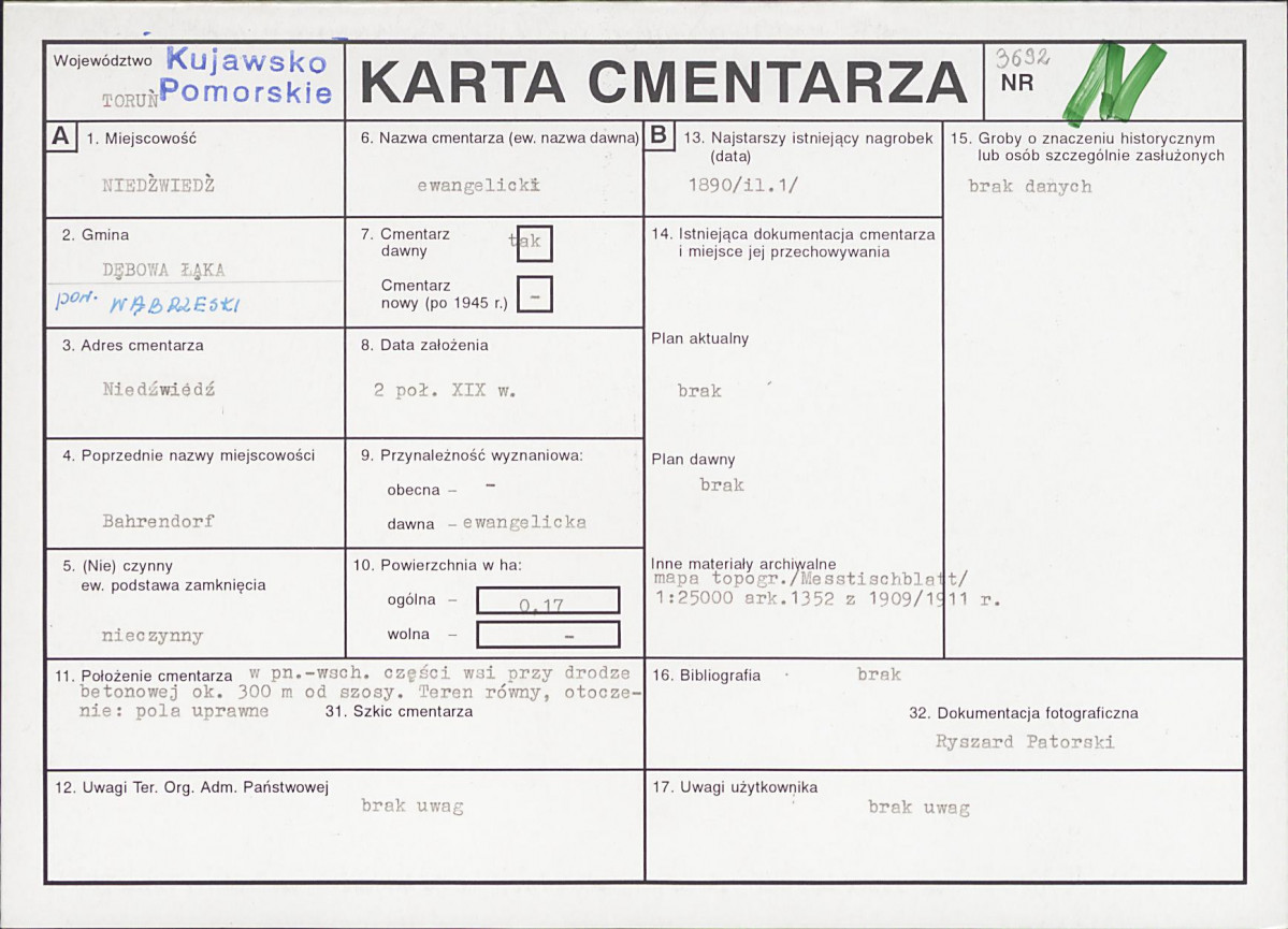 KC - Karta cmentarza, skan nr 1