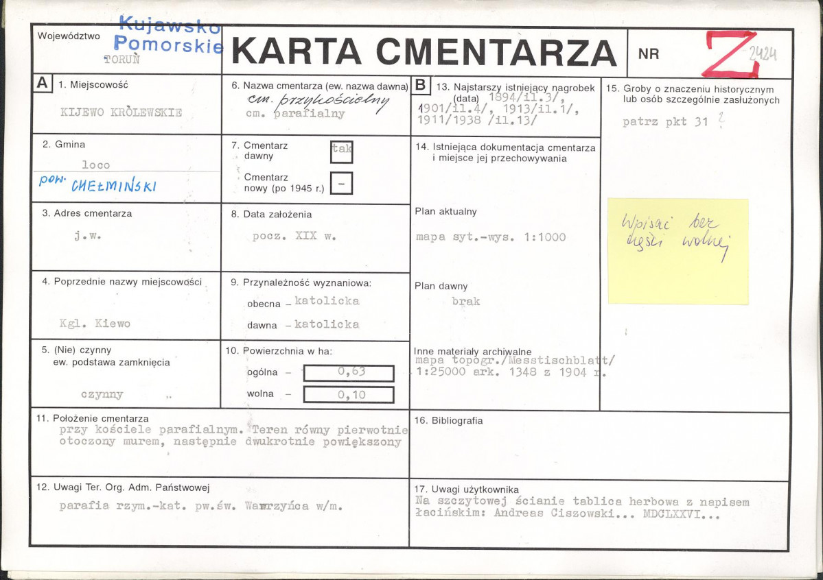 KC - Karta cmentarza, skan nr 1
