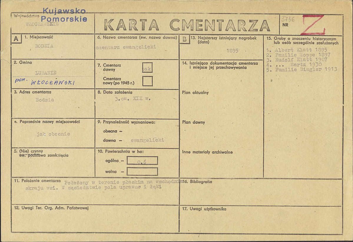KC - Karta cmentarza, skan nr 1