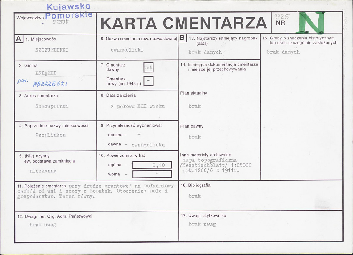 KC - Karta cmentarza, skan nr 1