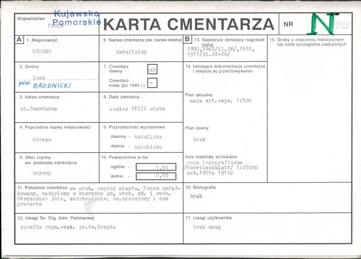 KC - Karta cmentarza, skan nr 1