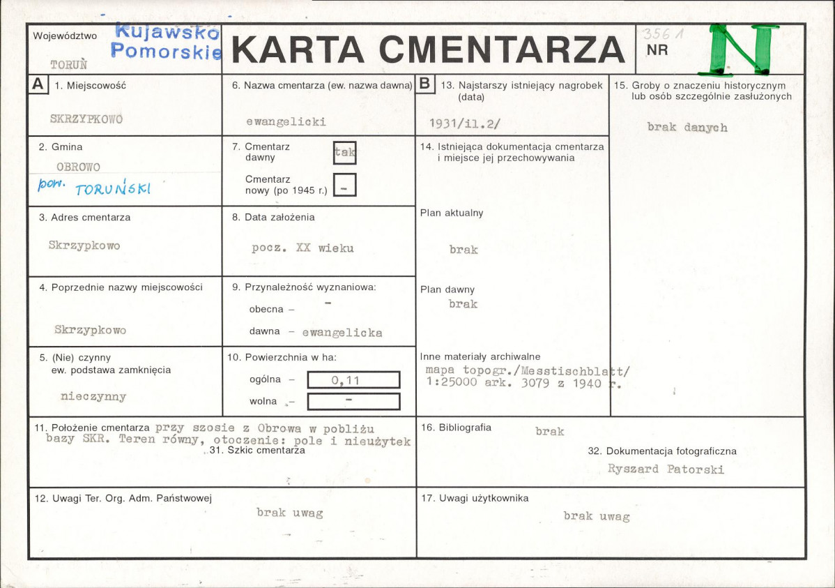 KC - Karta cmentarza, skan nr 1