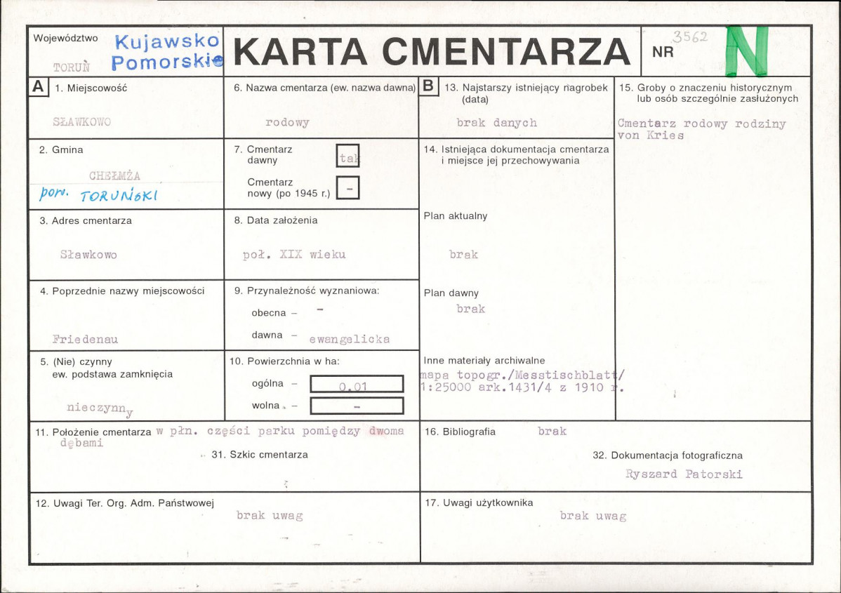 KC - Karta cmentarza, skan nr 1