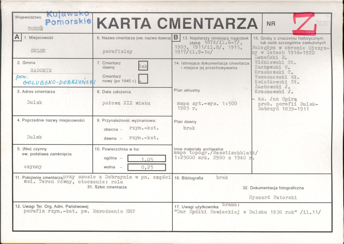 KC - Karta cmentarza, skan nr 1