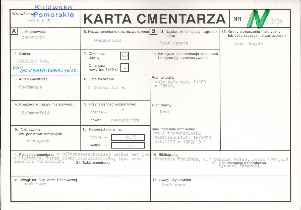 KC - Karta cmentarza, skan nr 1