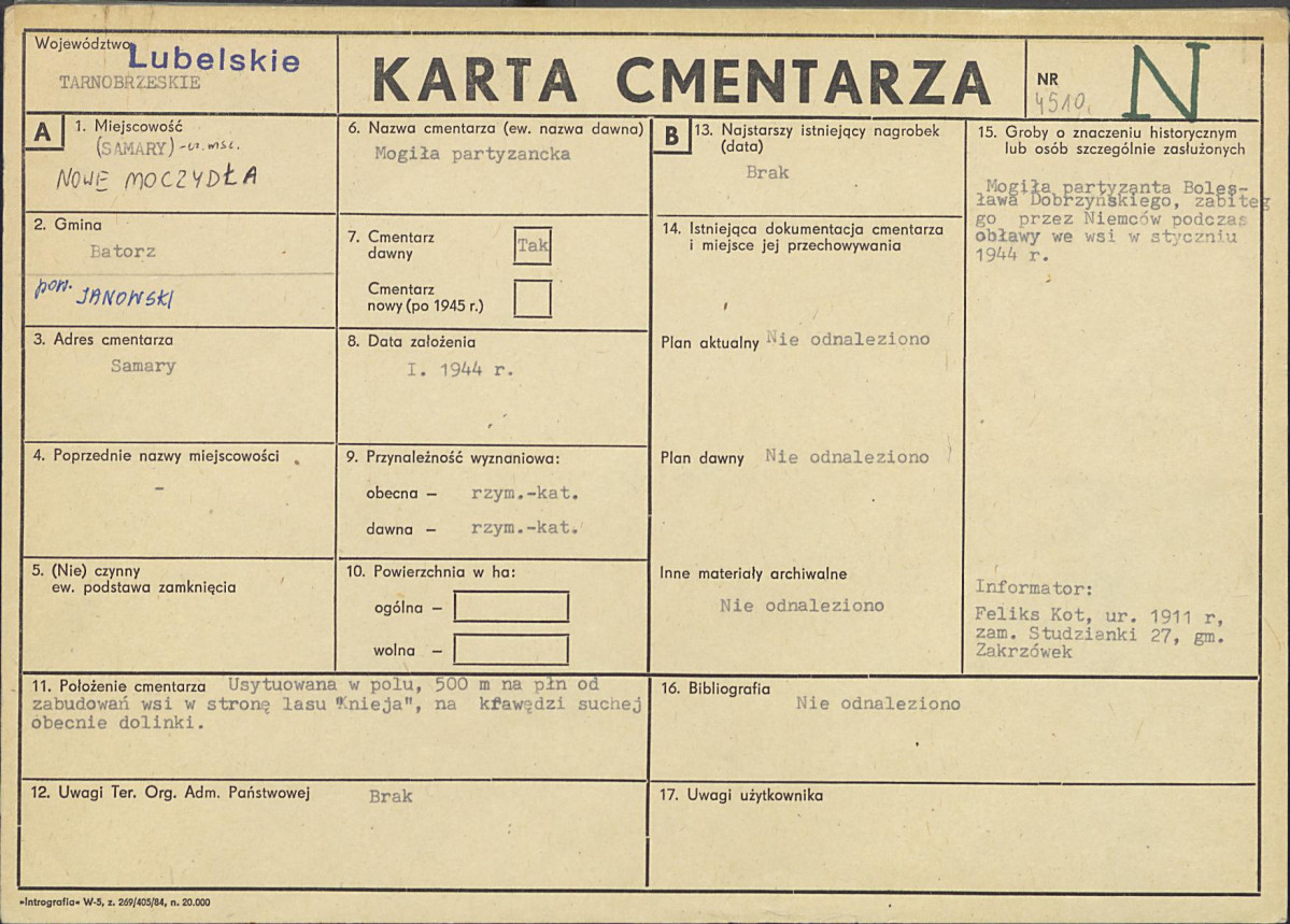 KC - Karta cmentarza, skan nr 1