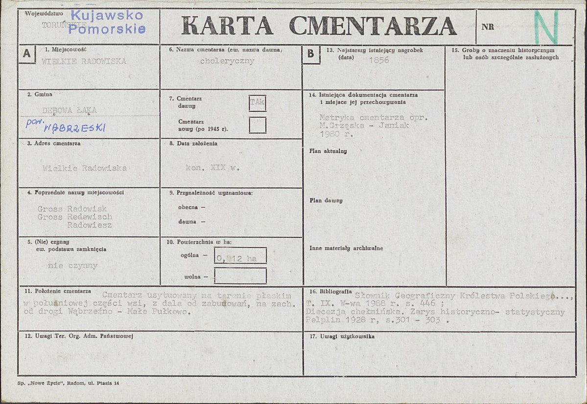 KC - Karta cmentarza, skan nr 1