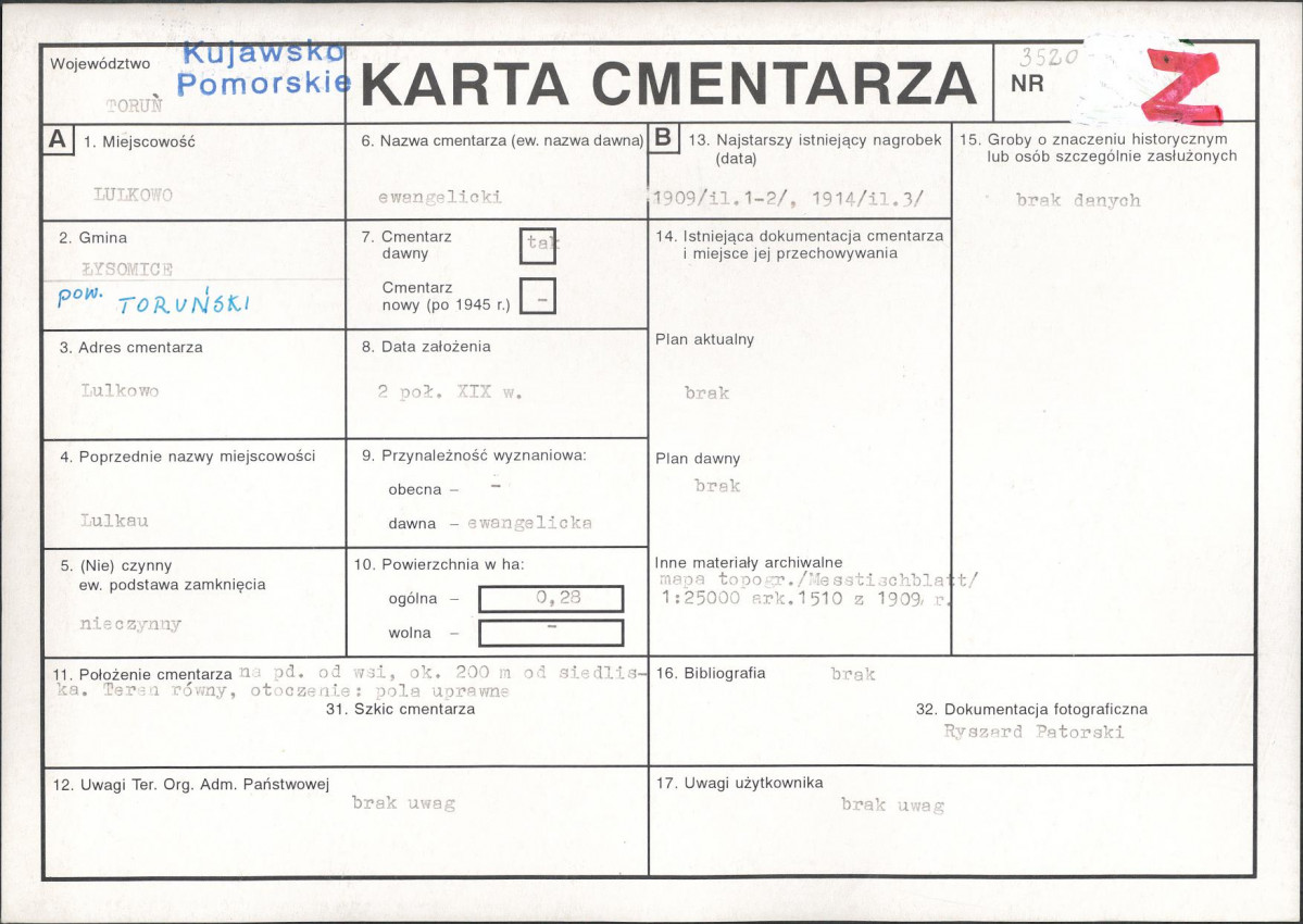 KC - Karta cmentarza, skan nr 1