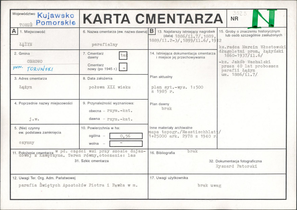 KC - Karta cmentarza, skan nr 1