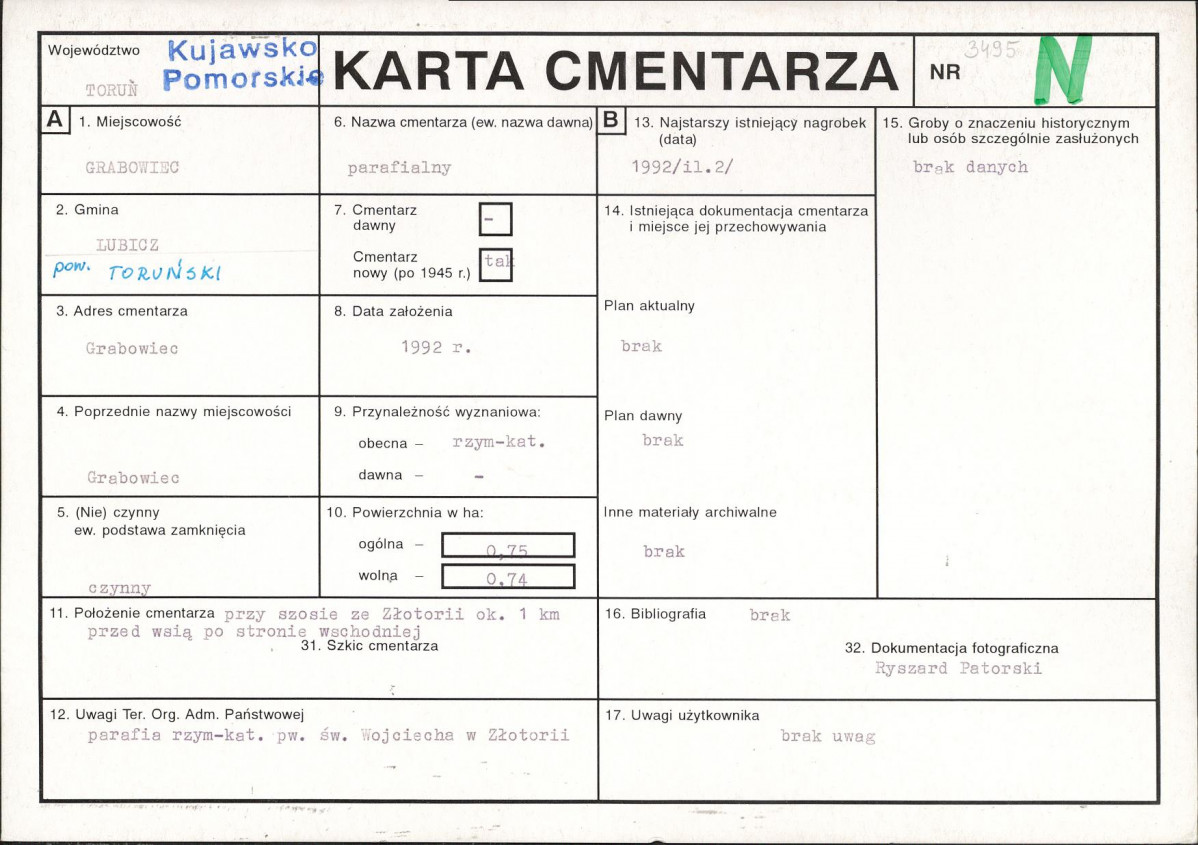 KC - Karta cmentarza, skan nr 1
