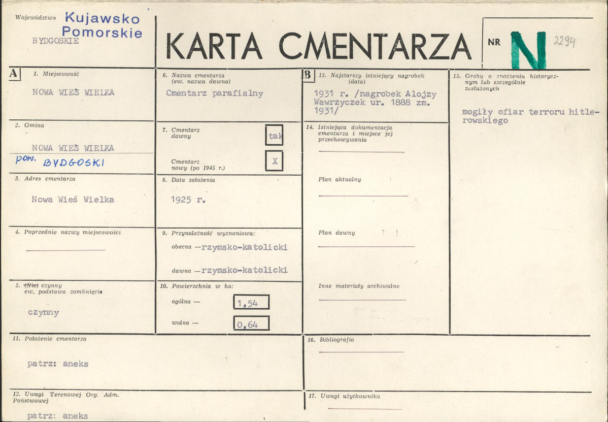 KC - Karta cmentarza, skan nr 1