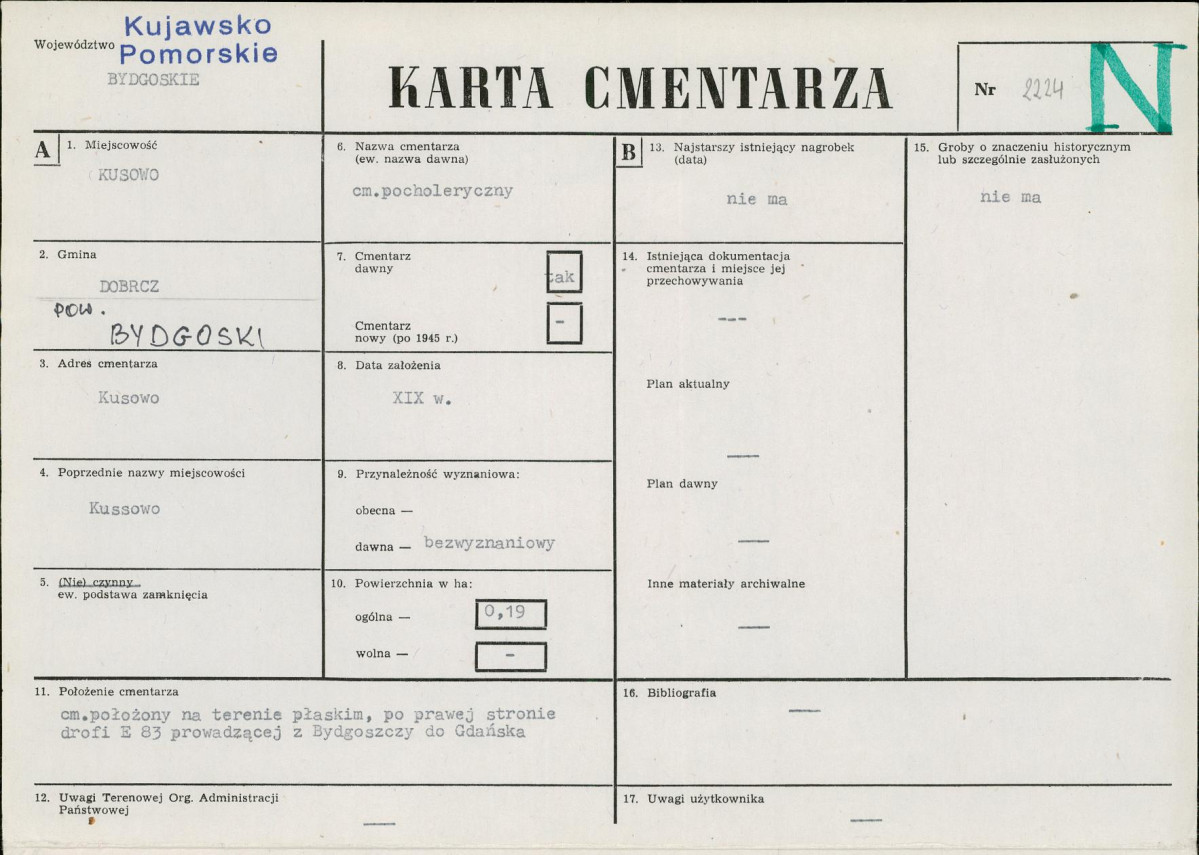 KC - Karta cmentarza, skan nr 1
