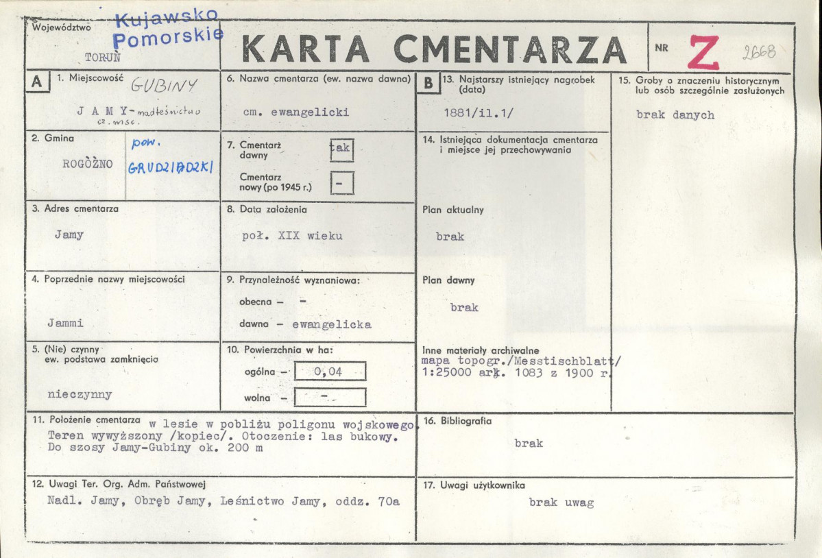 KC - Karta cmentarza, skan nr 1