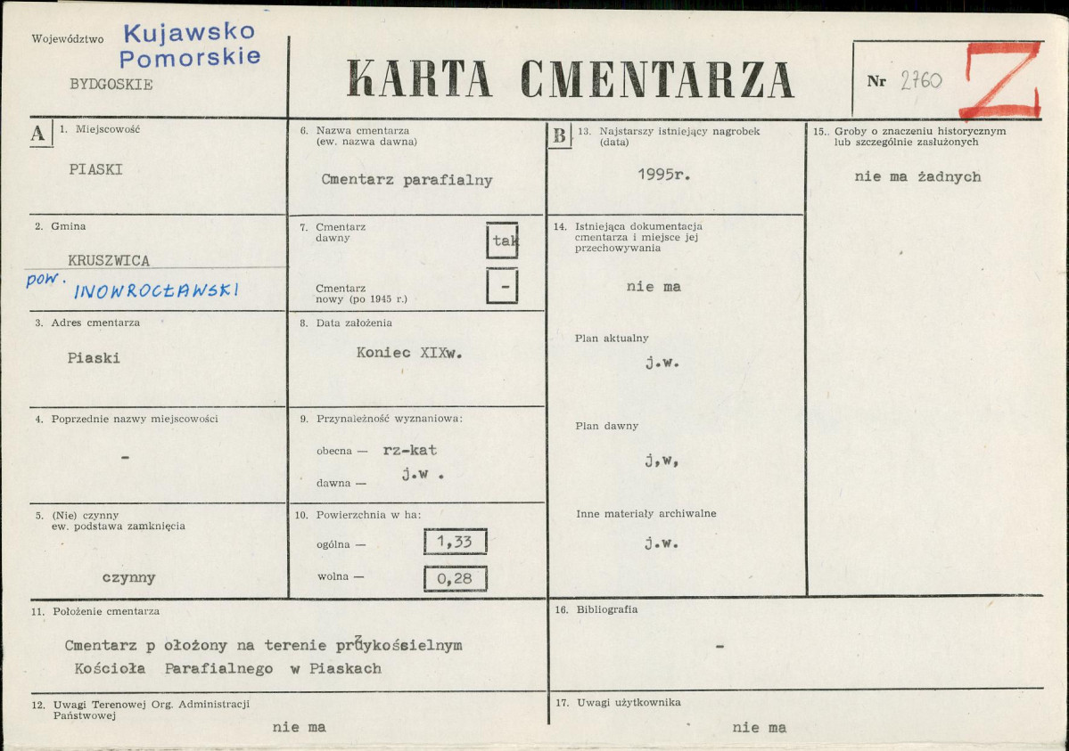 KC - Karta cmentarza, skan nr 1