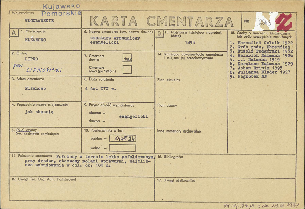 KC - Karta cmentarza, skan nr 1