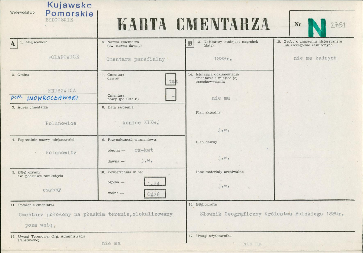 KC - Karta cmentarza, skan nr 1