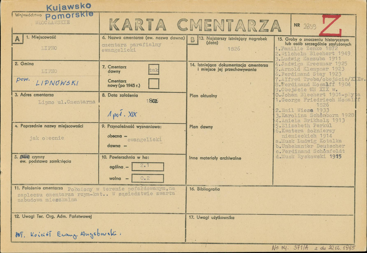 KC - Karta cmentarza, skan nr 1