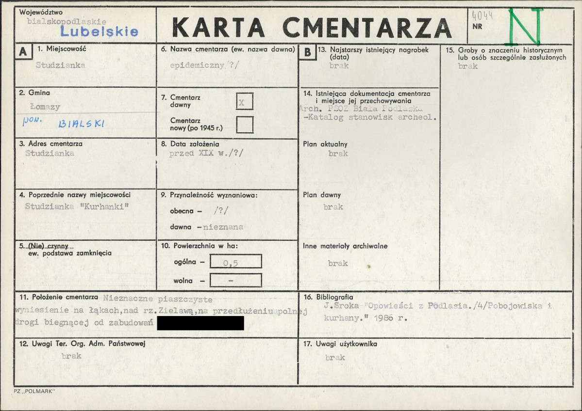 KC - Karta cmentarza, skan nr 1