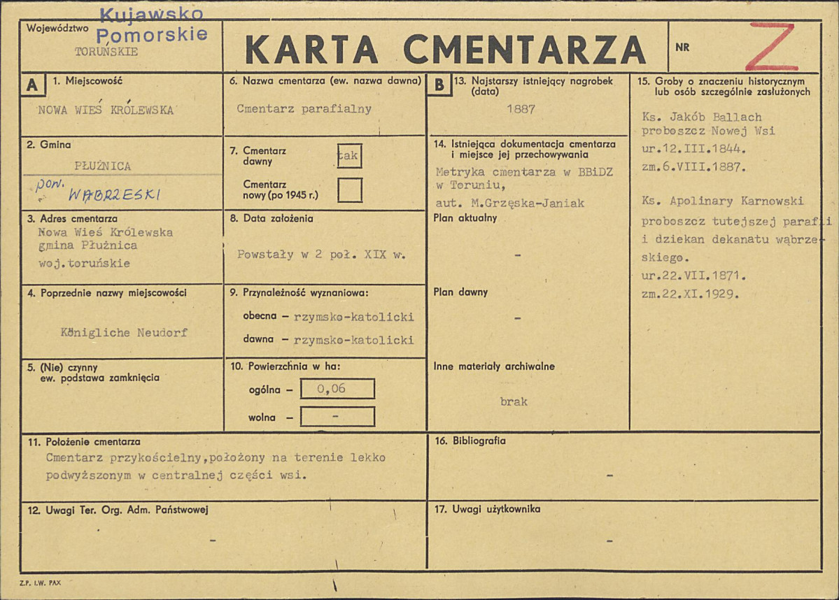 KC - Karta cmentarza, skan nr 1