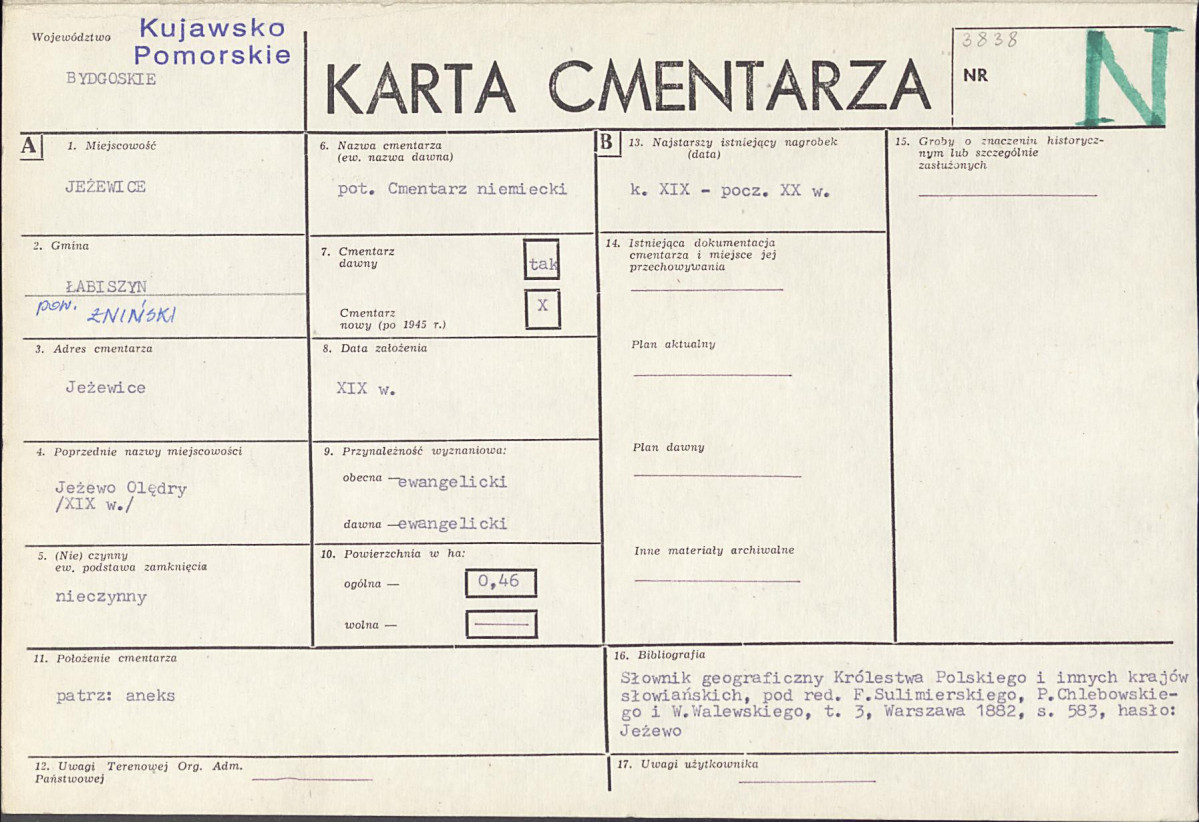 KC - Karta cmentarza, skan nr 1