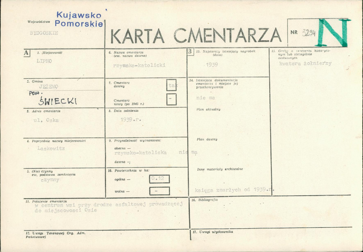 KC - Karta cmentarza, skan nr 1