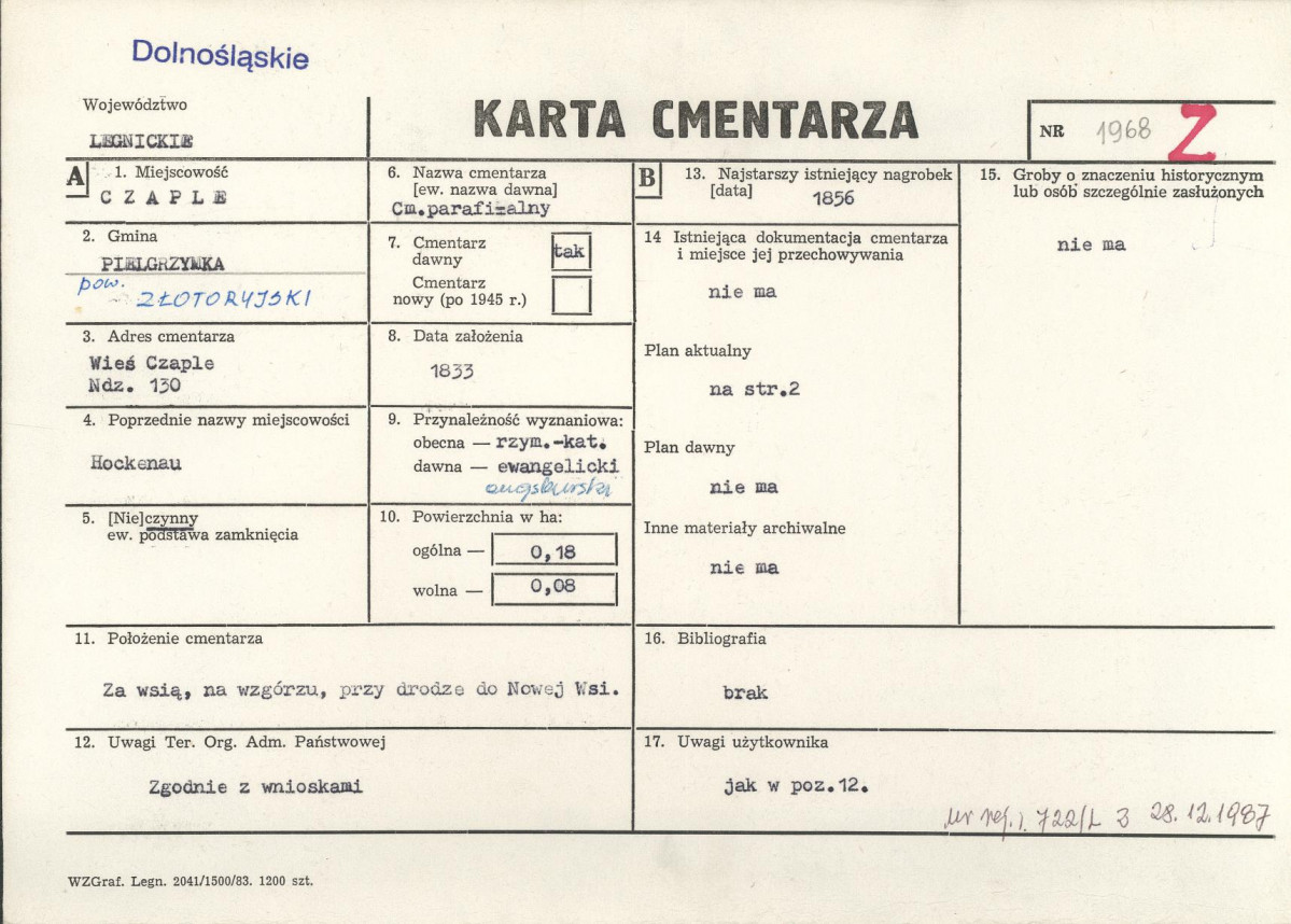 KC - Karta cmentarza, skan nr 1