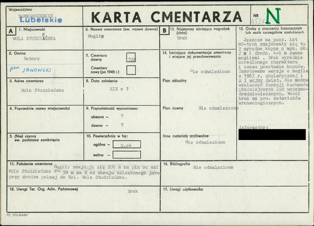 KC - Karta cmentarza, skan nr 1