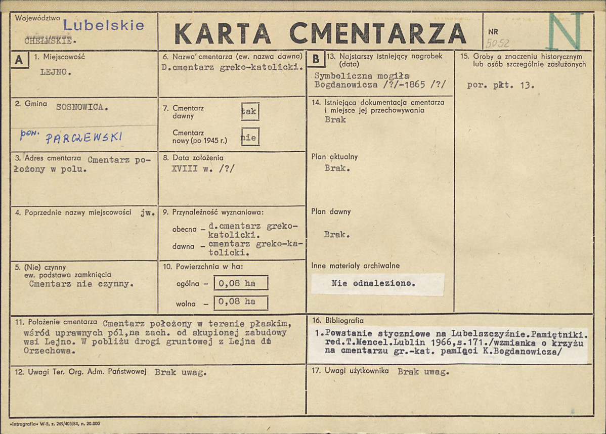 KC - Karta cmentarza, skan nr 1